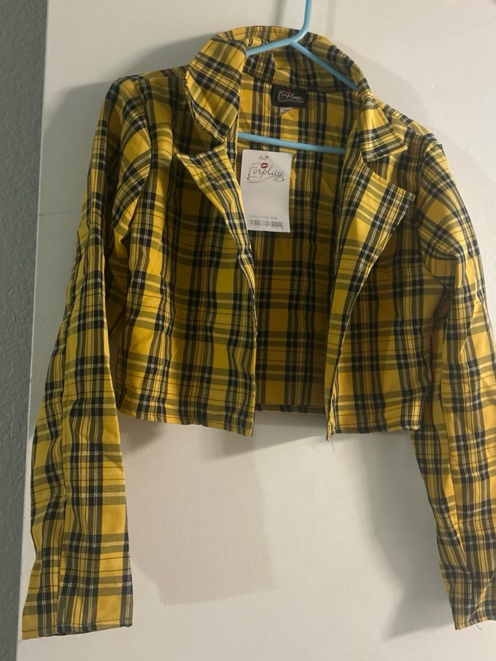 Forplay Yellow Black Plaid Cropped Blazer